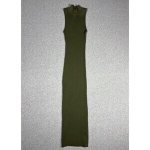 Zara Dress Womens Olive Green Ribbed Knit Midi Turtle Neck Pullover Stretch Sz M